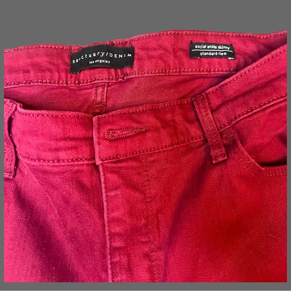 Sanctuary Denim Social Ankle Skinny Jeans Red Size 31 Standard Rise - Picture 8 of 9